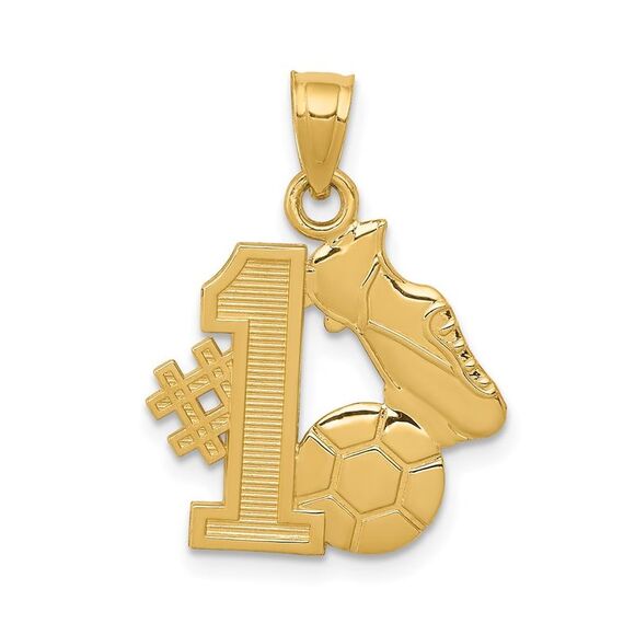 14k Yellow Gold #1 Soccer Ball With Cleats Pendant